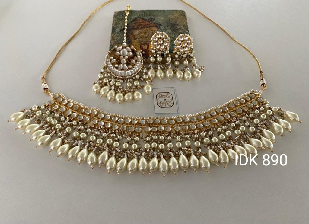Kanisha Kundan pearl choker set - Saffronfashionindia