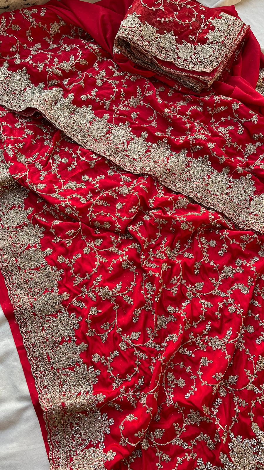 Red Bridal Wedding Crepe Saree Indian Pakistani Sarees - Saffronfashionindia