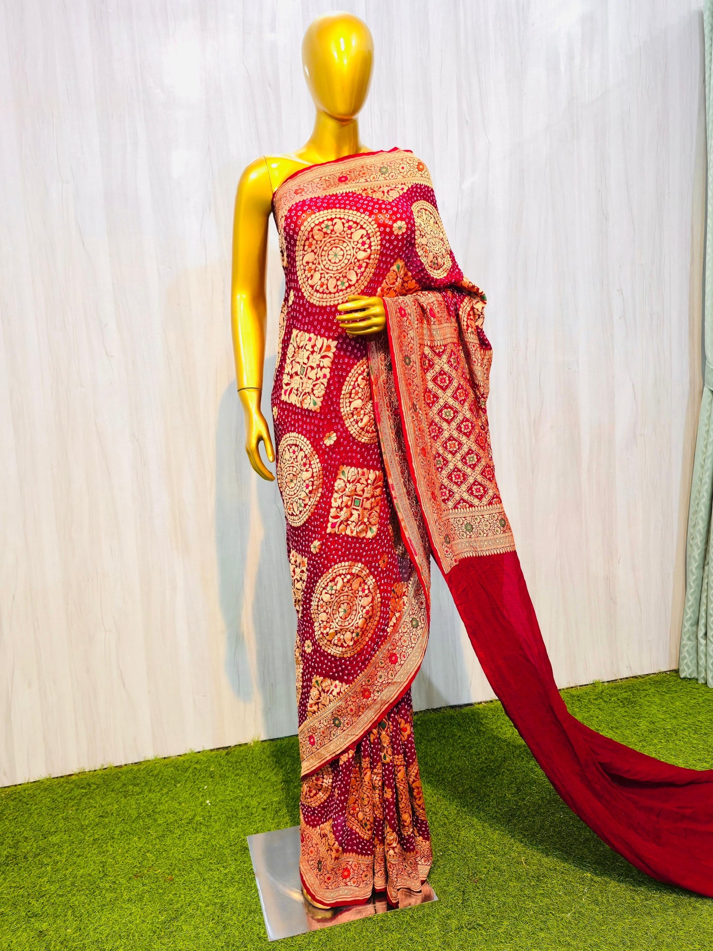 Avisha gorgette saree meenakari saree Indian sari blouse Saffronfashionindia