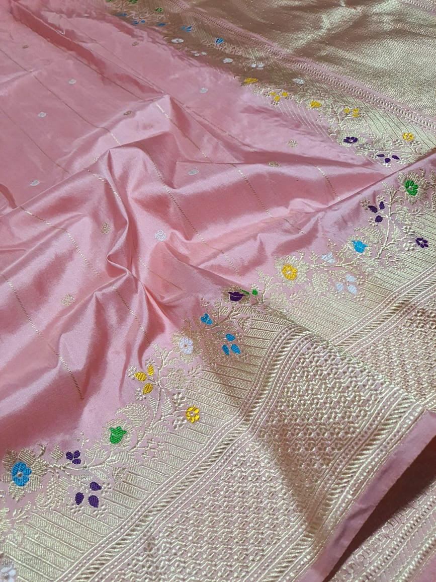 Qazani pink banarsi kadwa handwoven saree - Saffronfashionindia