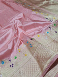 Qazani pink banarsi kadwa handwoven saree