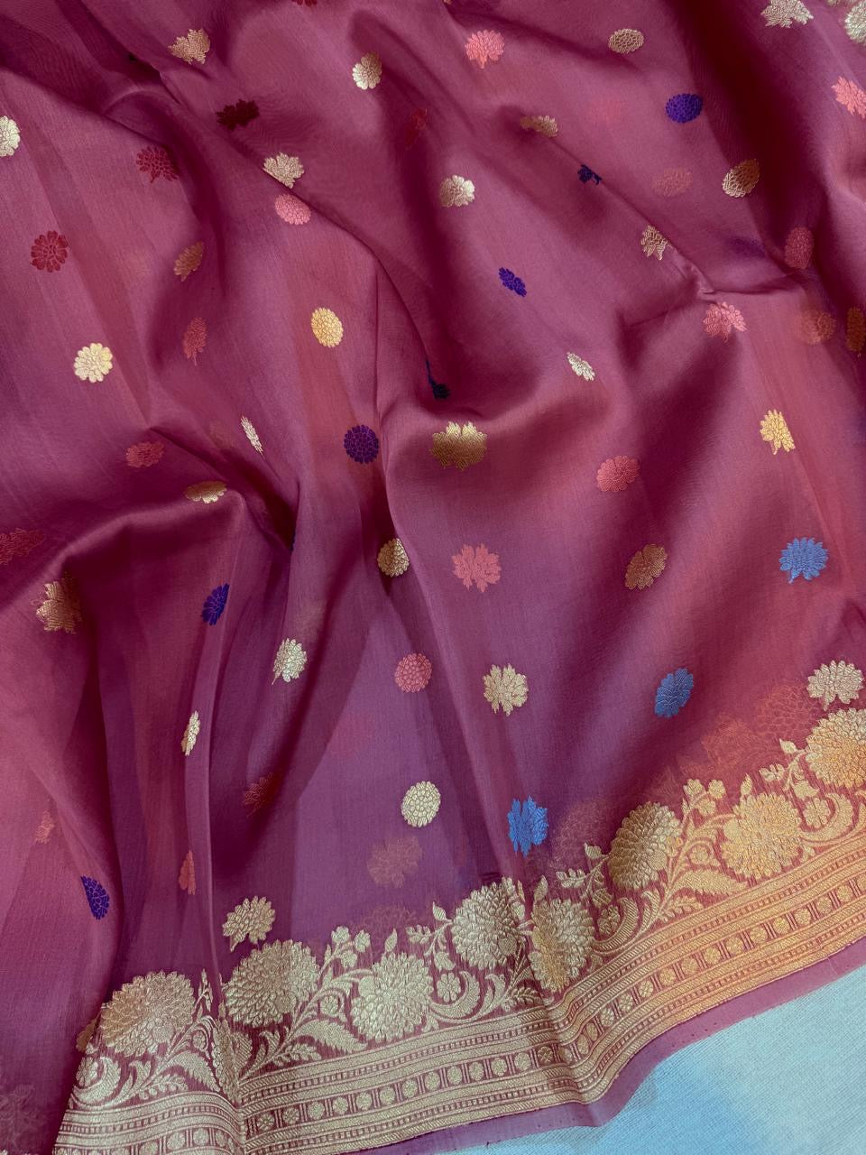 Handloom kora saree Meenakari saree - Saffronfashionindia