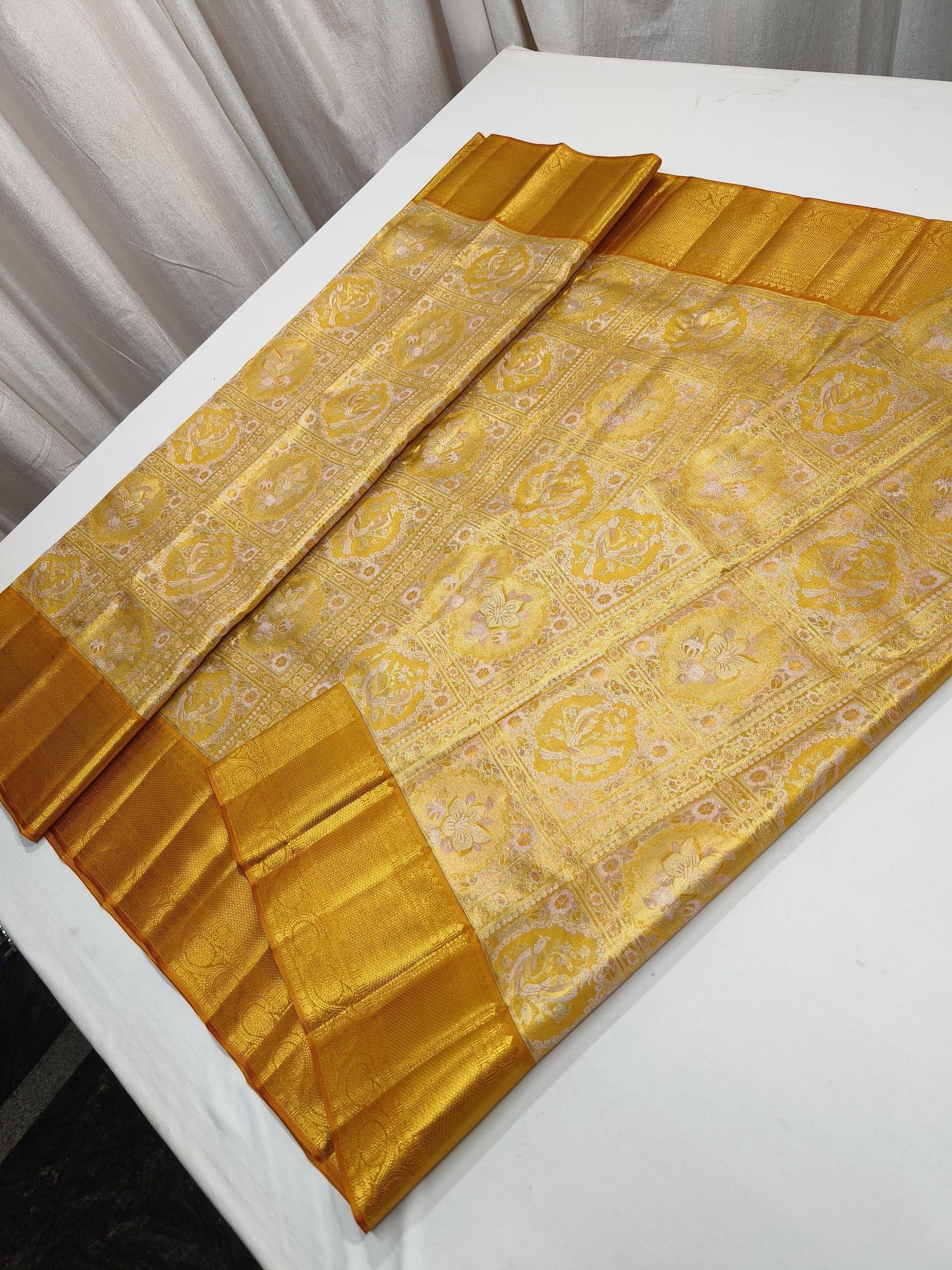 Yellow Floral Kanjeevaram Saree Indian Traditional Sarees - Saffronfashionindia