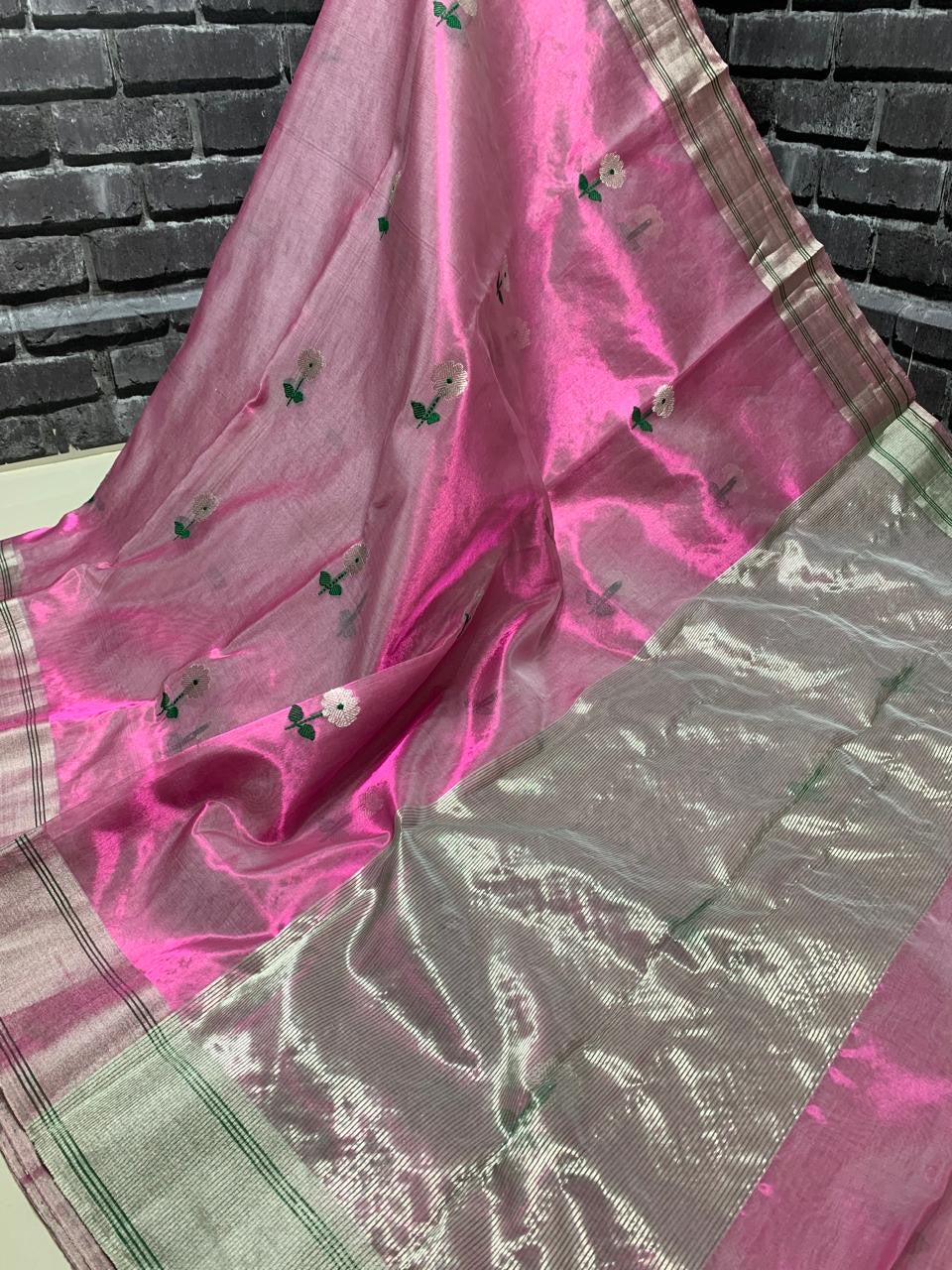 Pink luxury Chanderi saree elegant sari blouse - Saffronfashionindia
