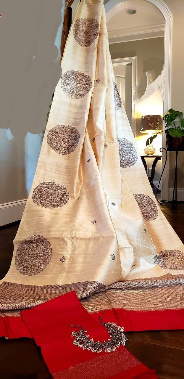 Banarsi Raw Silk Saree Indian Sari blouse - Saffronfashionindia
