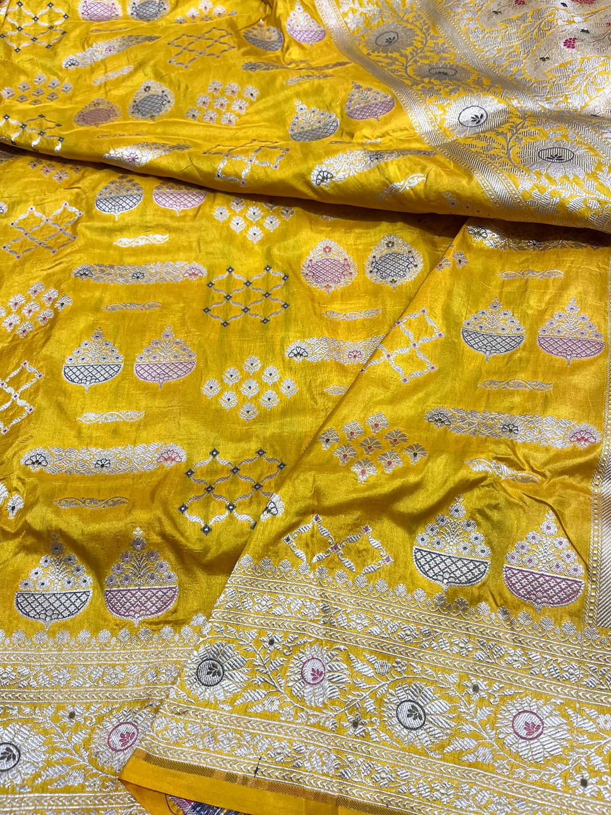 Women Banarsi katan Silk Sarees Meenakari Sari - Saffronfashionindia