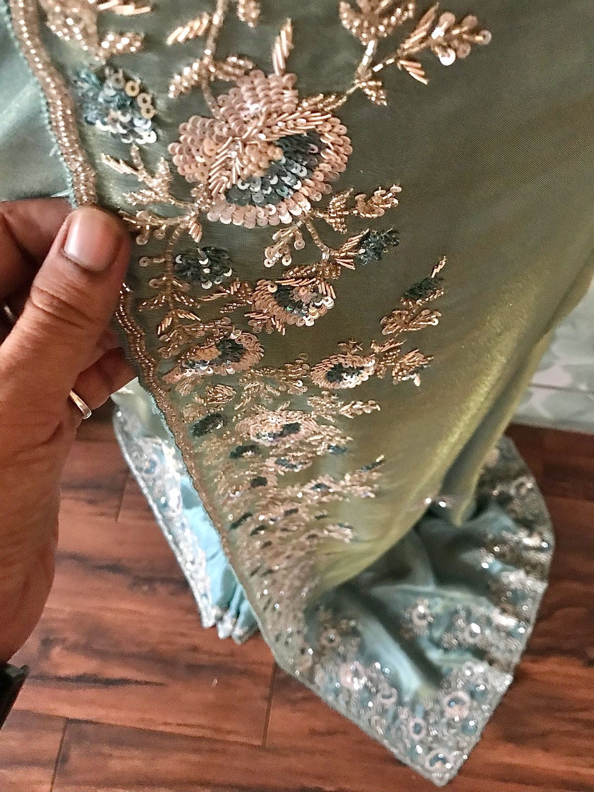 Sea green Banarsi saree tissue Zari saree Indian sari blouse SaffronFashion