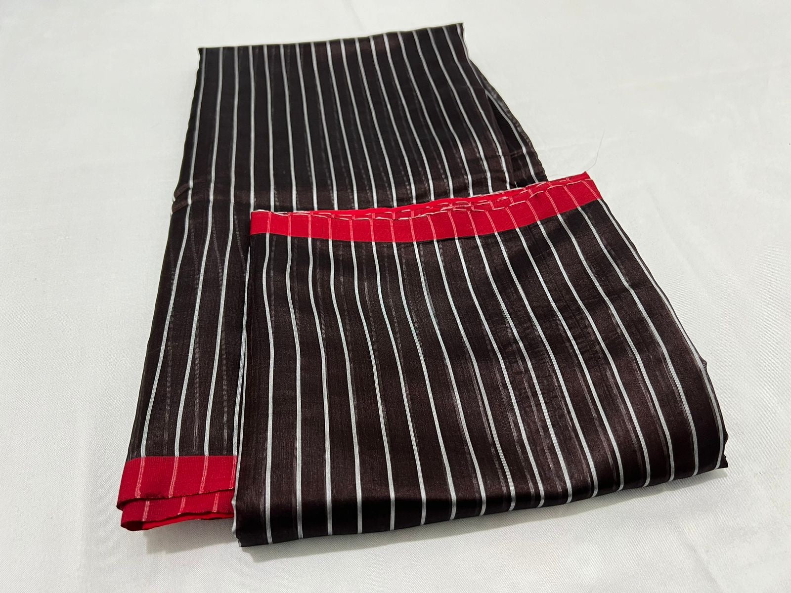 Striped Black red Chanderi saree beautiful sari - Saffronfashionindia
