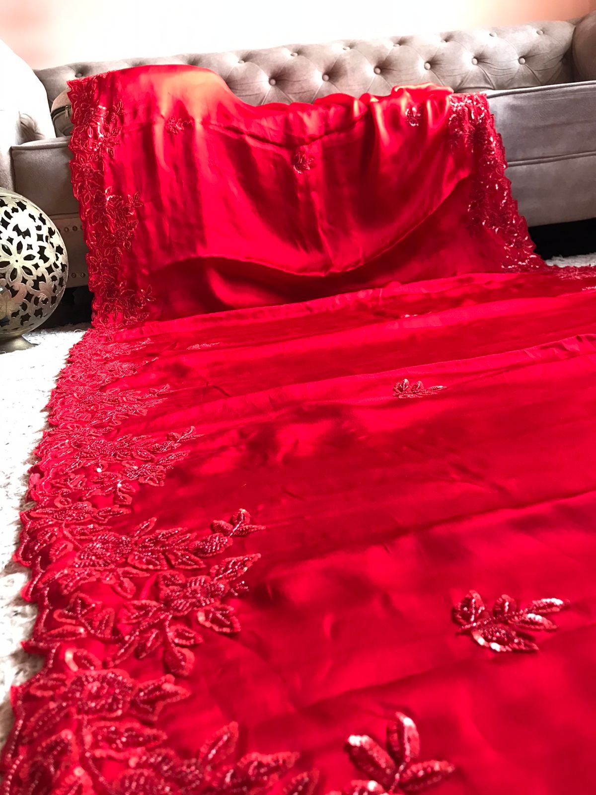 Red Satin Premium Silk Sarees luxury Saree - Saffronfashionindia