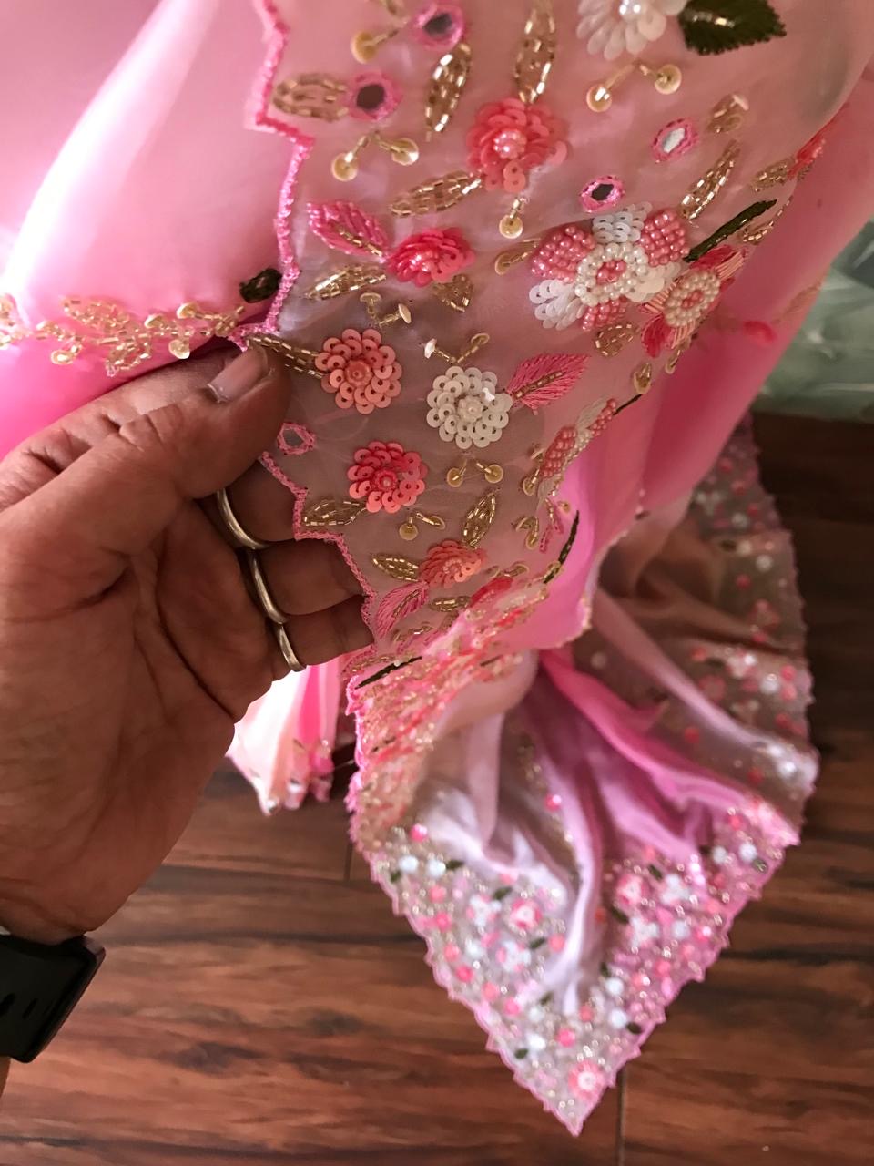 Ombre shaded saree premium satin luxury silk sarees women sari blouse - Saffronfashionindia