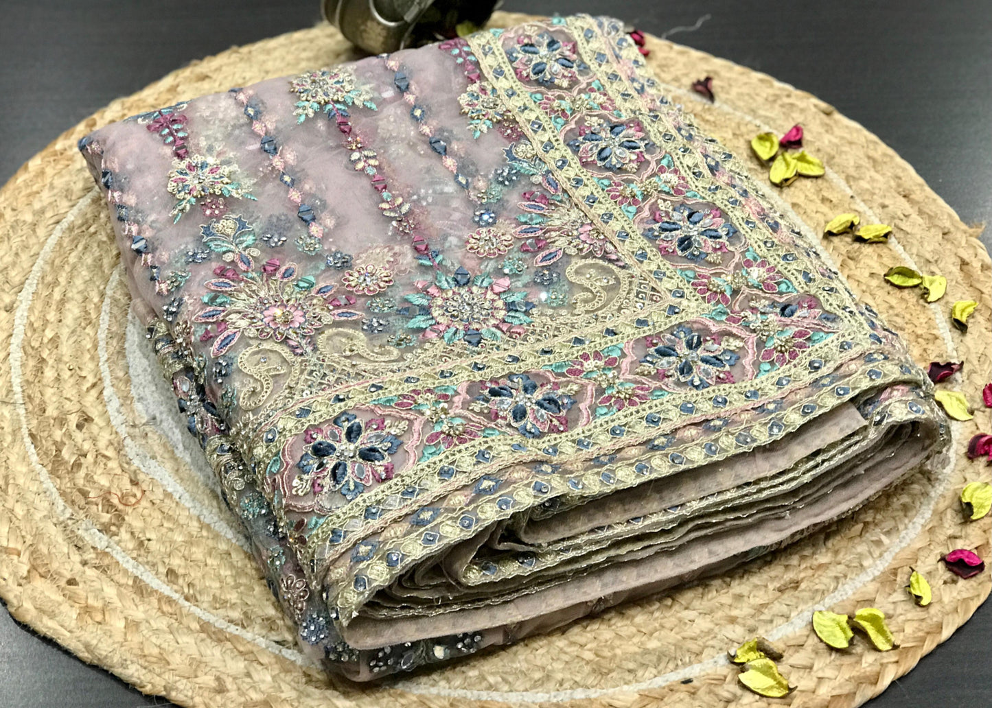 Designer embroidered saree net saree Partywear sari blouse Saffronfashionindia