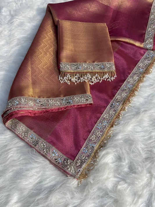 Vahija Banarsi saree soft silk saree partywear sari blouse SaffronFashion