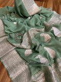 Sage green handwoven chiffon saree