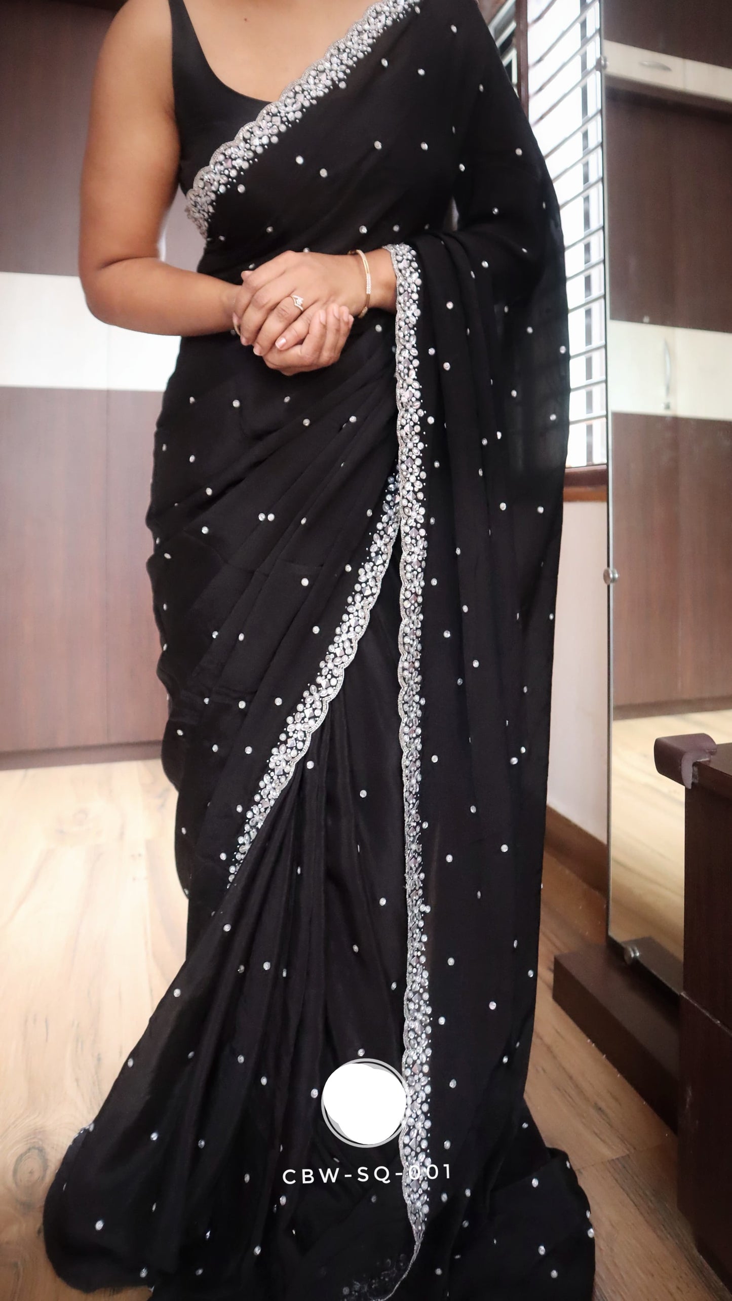 Black premium crepe silk saree partywear sarees Indian sari blouse - Saffronfashionindia