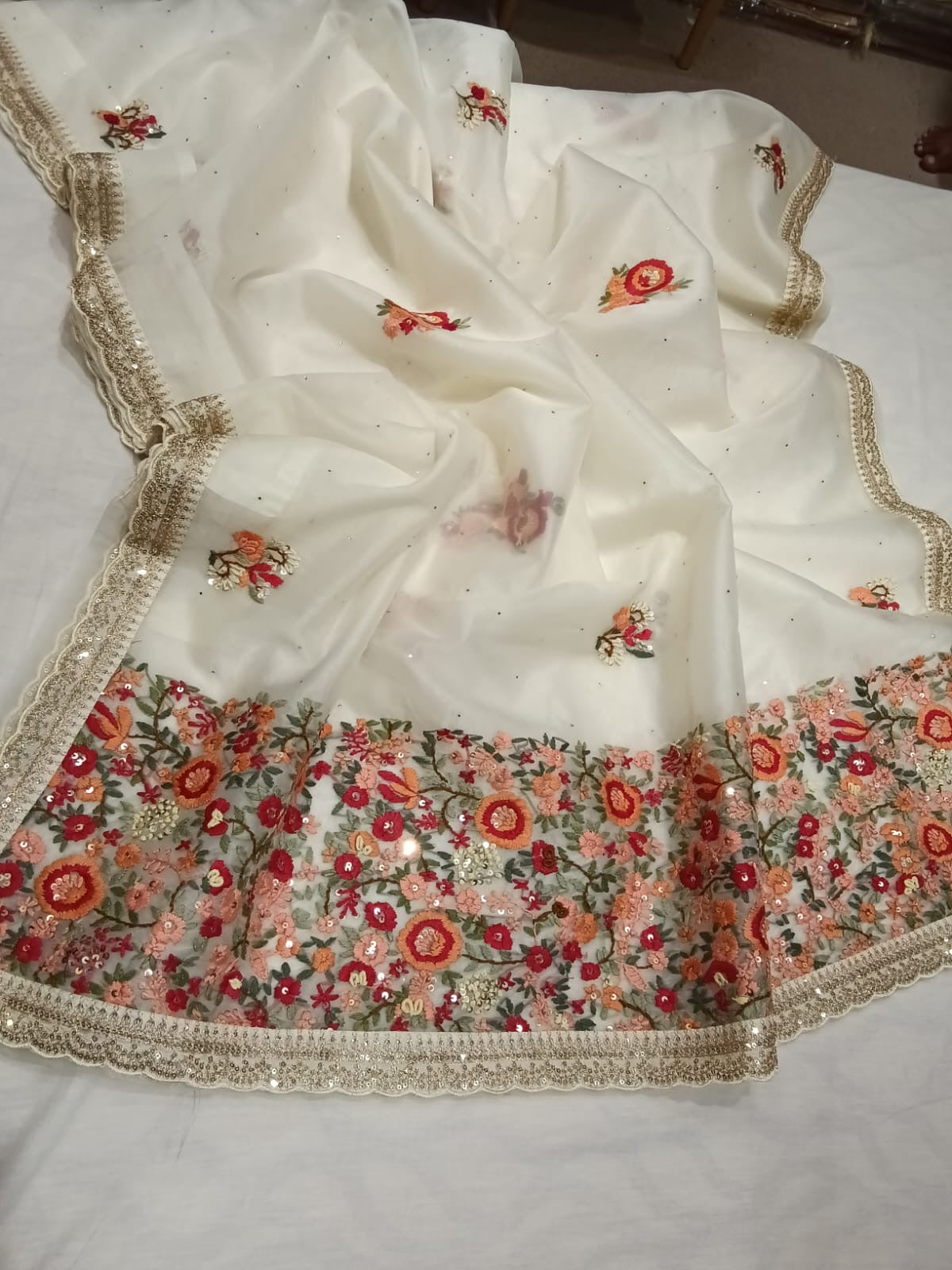 Nubani Organza saree Embroisery saree French knot saree blouse - Saffronfashionindia