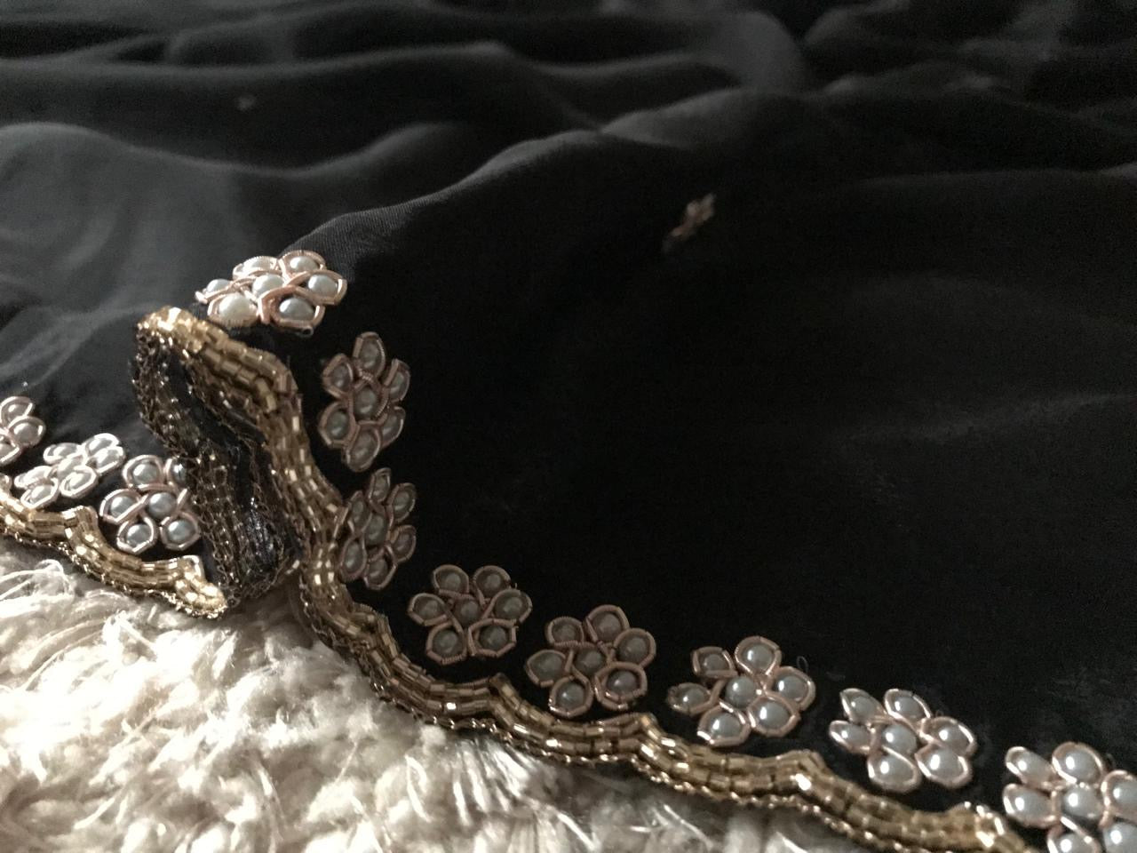 Black pearl crepe saree stunning party wear sarees blouse SaffronFashion