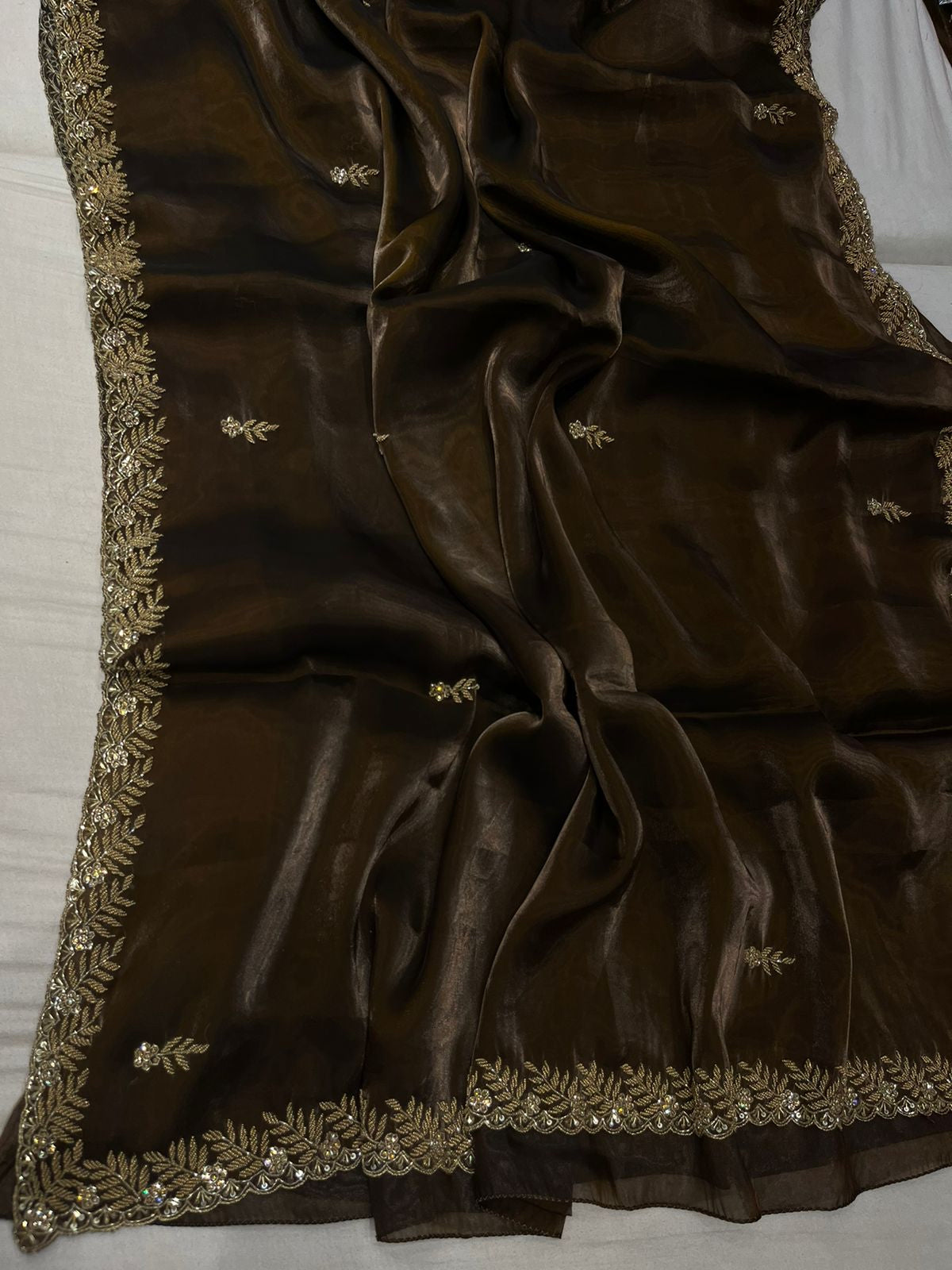 Simana tissue organza saree,,,,,reception sari - Saffronfashionindia