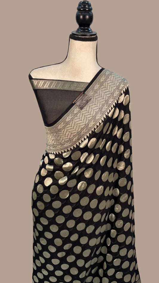 Anika black Khaddi Gorgette saree - Saffronfashionindia