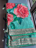 Floral elegant Gorgette saree green saree