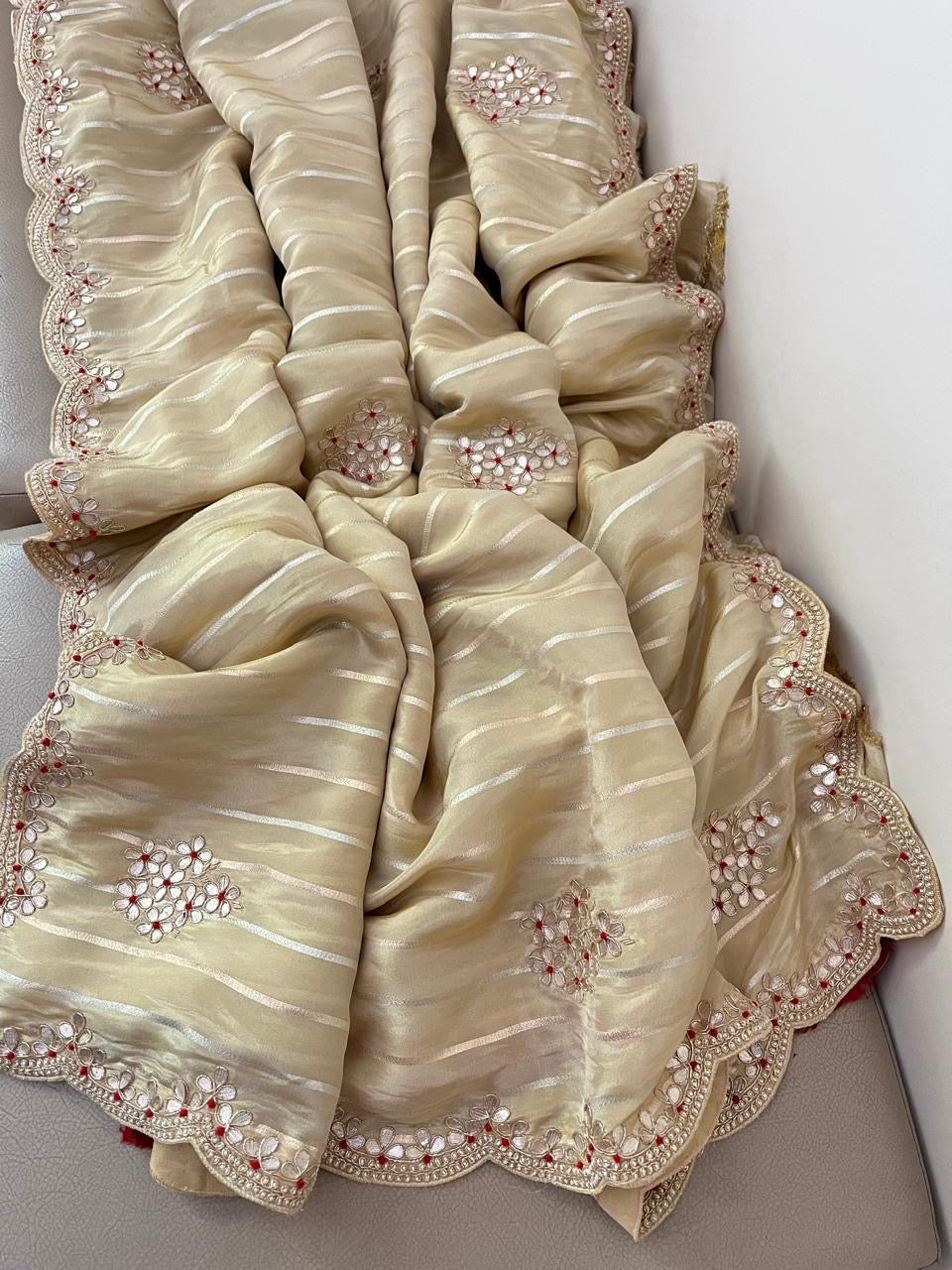 Mavika tissue saree gorgette saree partywear sari blouse - Saffronfashionindia