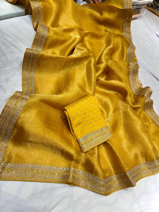 Striped tissue saree Partywear sarees SaffronFashion