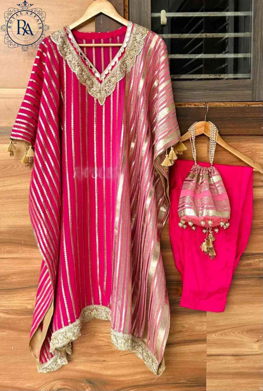 Partywear Kaftan Set Georgette kaftan set SaffronFashion
