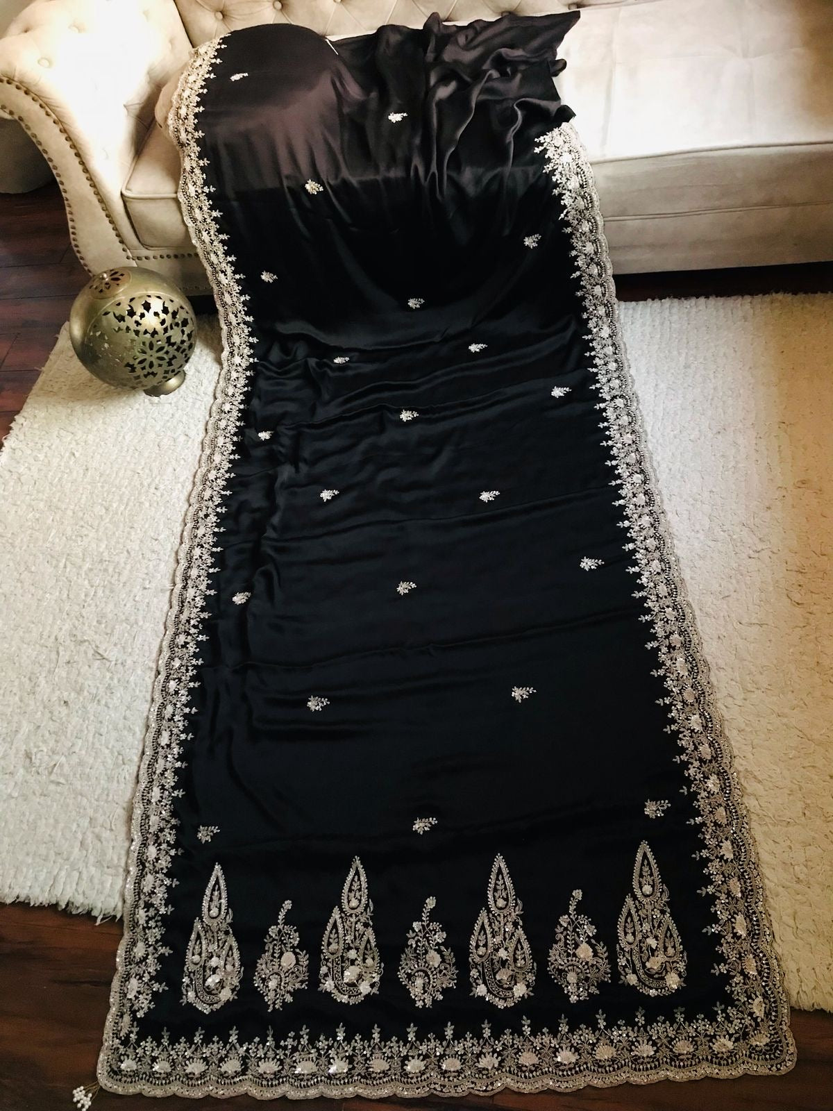 Black Sarin organza saree luxury saree Partywear sari Indian wedding sarees - Saffronfashionindia