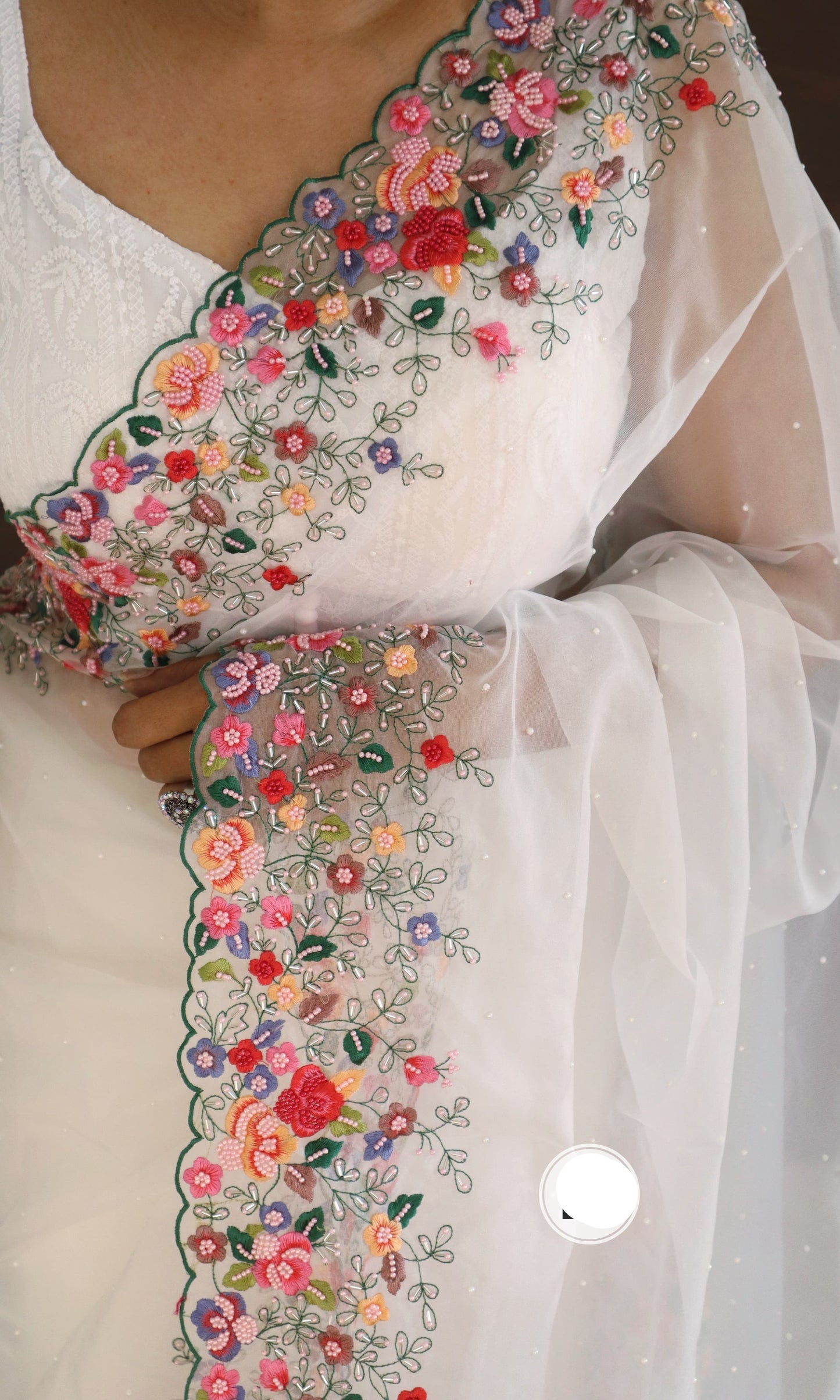 White Embroidered Saree Indian sarees - Saffronfashionindia