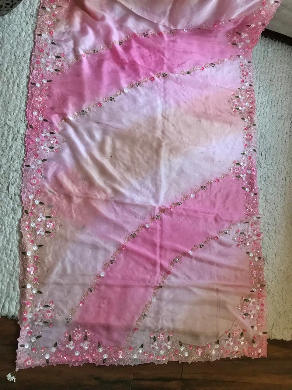 Ombre shaded saree premium satin luxury silk sarees women sari blouse - Saffronfashionindia