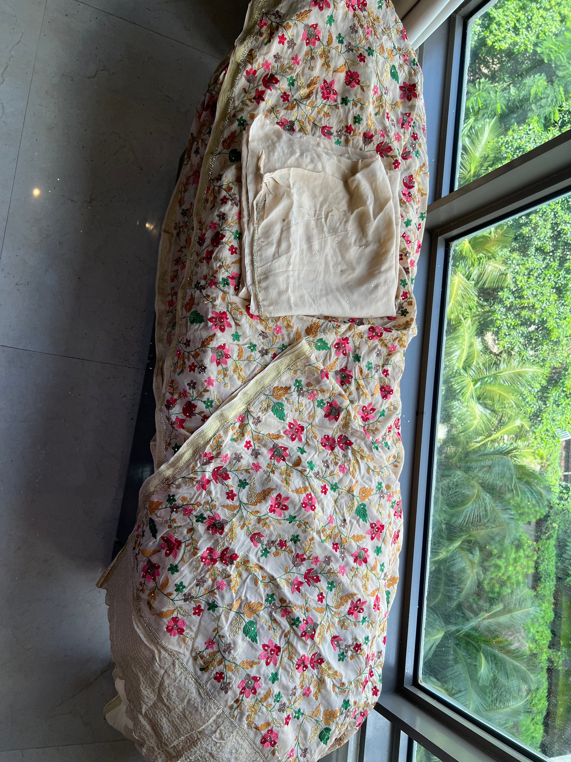 Handmade saree floral saree Chinon sari blouse SaffronFashion