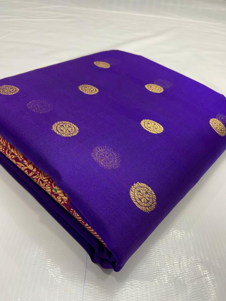 Chanderi purple Saree Golden bordered saree - Saffronfashionindia
