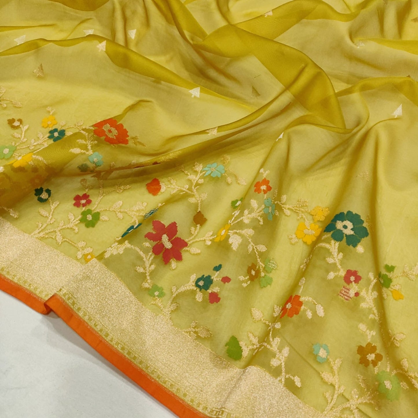 Yellow Kora saree ektara saree Jamdani sarees blouse SaffronFashion