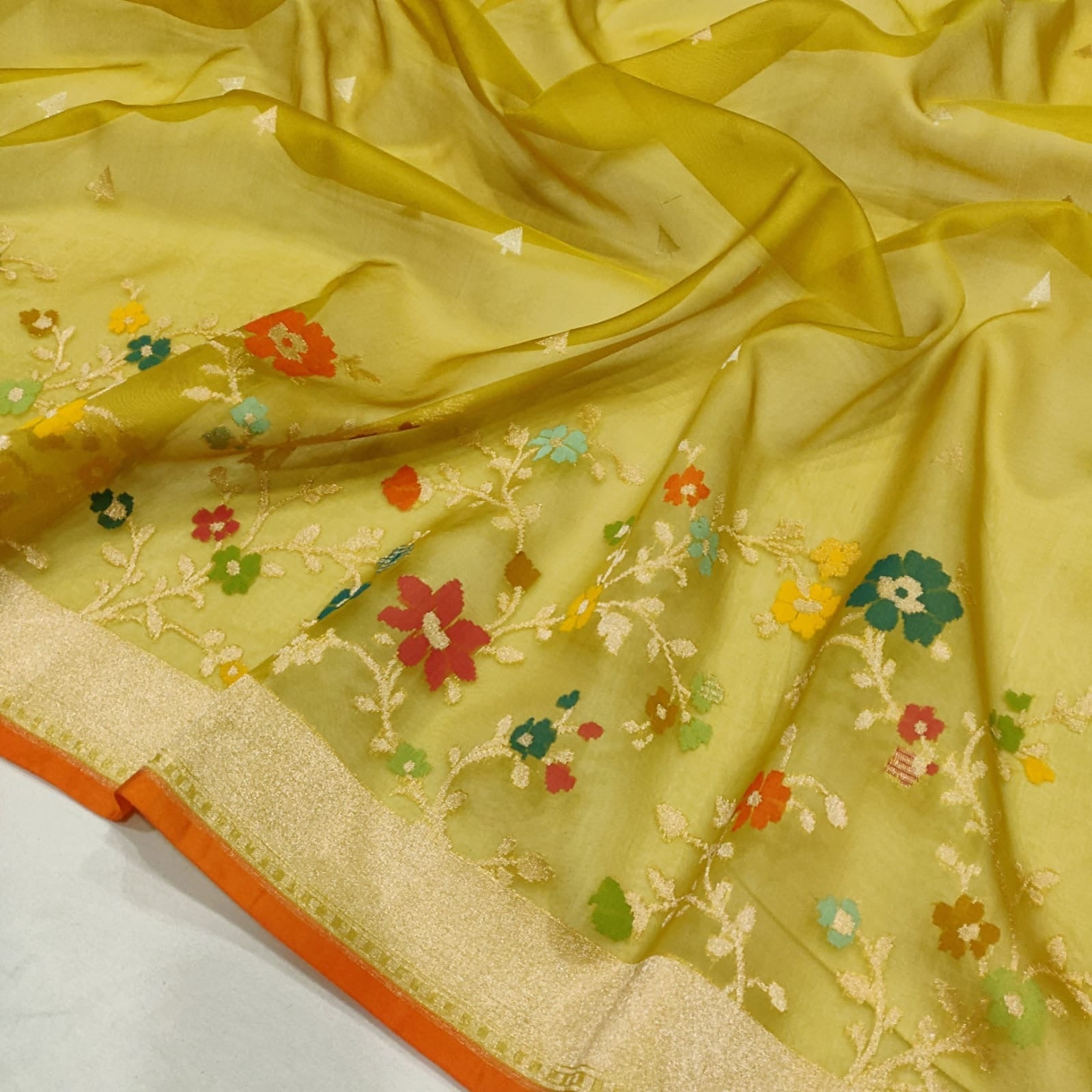 Yellow Kora saree ektara saree Jamdani sarees blouse SaffronFashion