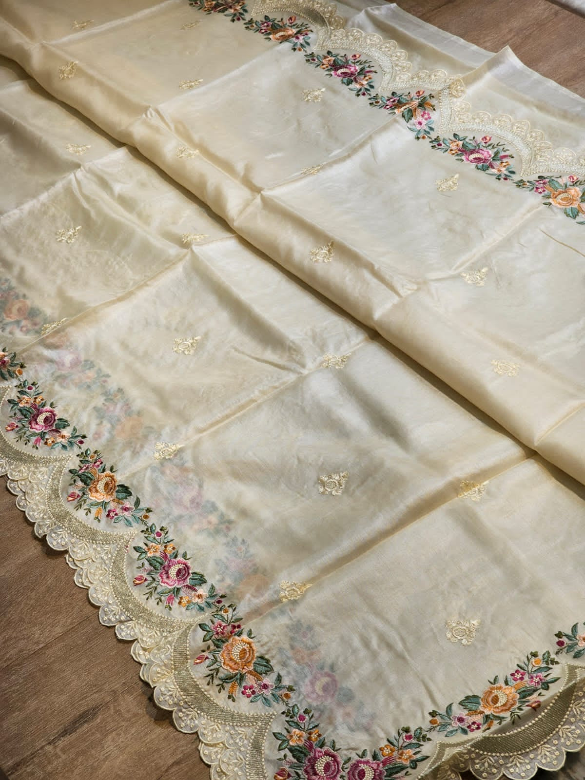 Rovish silk saree tussar silk saree embroidery saree blouse Saffronfashionindia