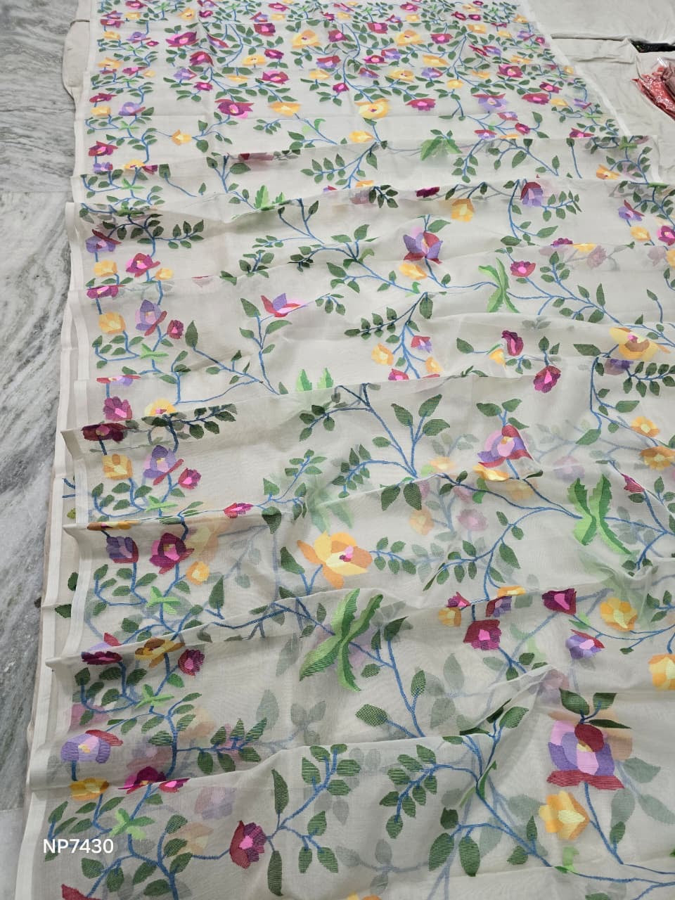 Floral Tantuj saree jamdani saree blouse SaffronFashion