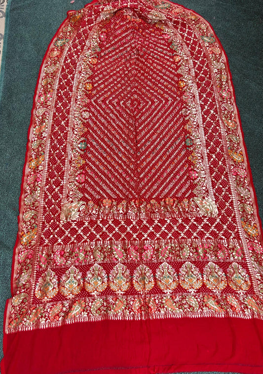 Red meenakari dupatta gorgette dupatta bridal dupatta wedding dupatta SaffronFashion