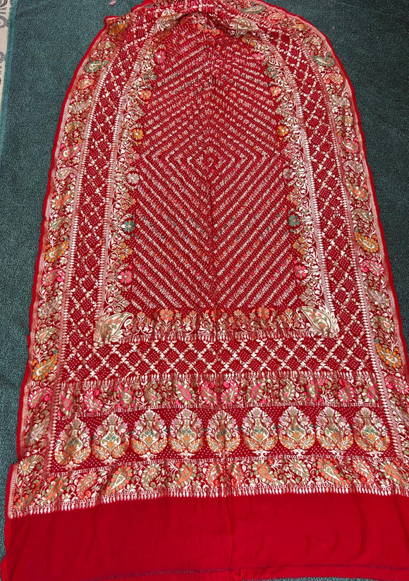 Red meenakari dupatta gorgette dupatta bridal dupatta wedding dupatta SaffronFashion