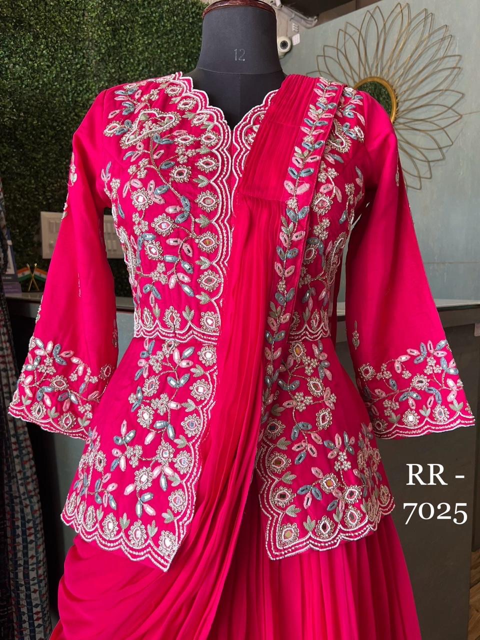 Pink Gorgette Silk kurta Dress wedding dresses - Saffronfashionindia
