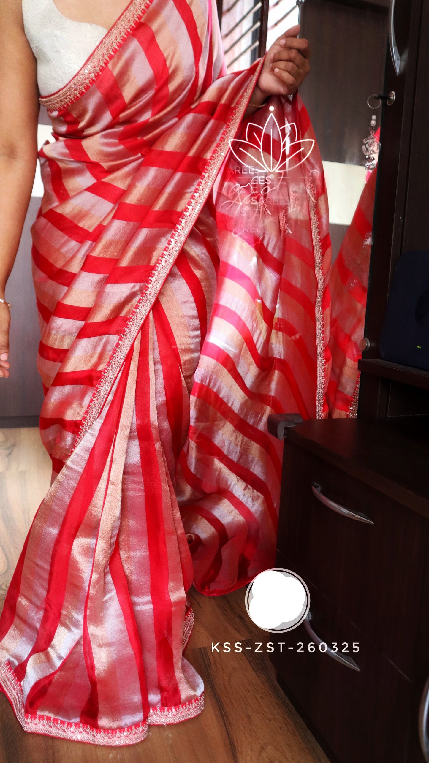 Striped Kora silk saree partywear sarees Indian sari SaffronFashion