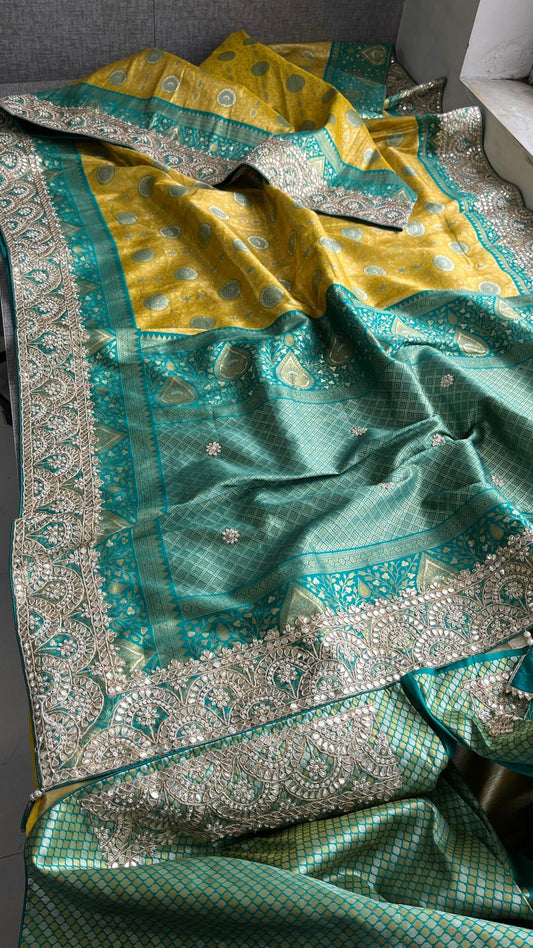 Banarsi Kanjeevaram saree gottapatti sarees - Saffronfashionindia