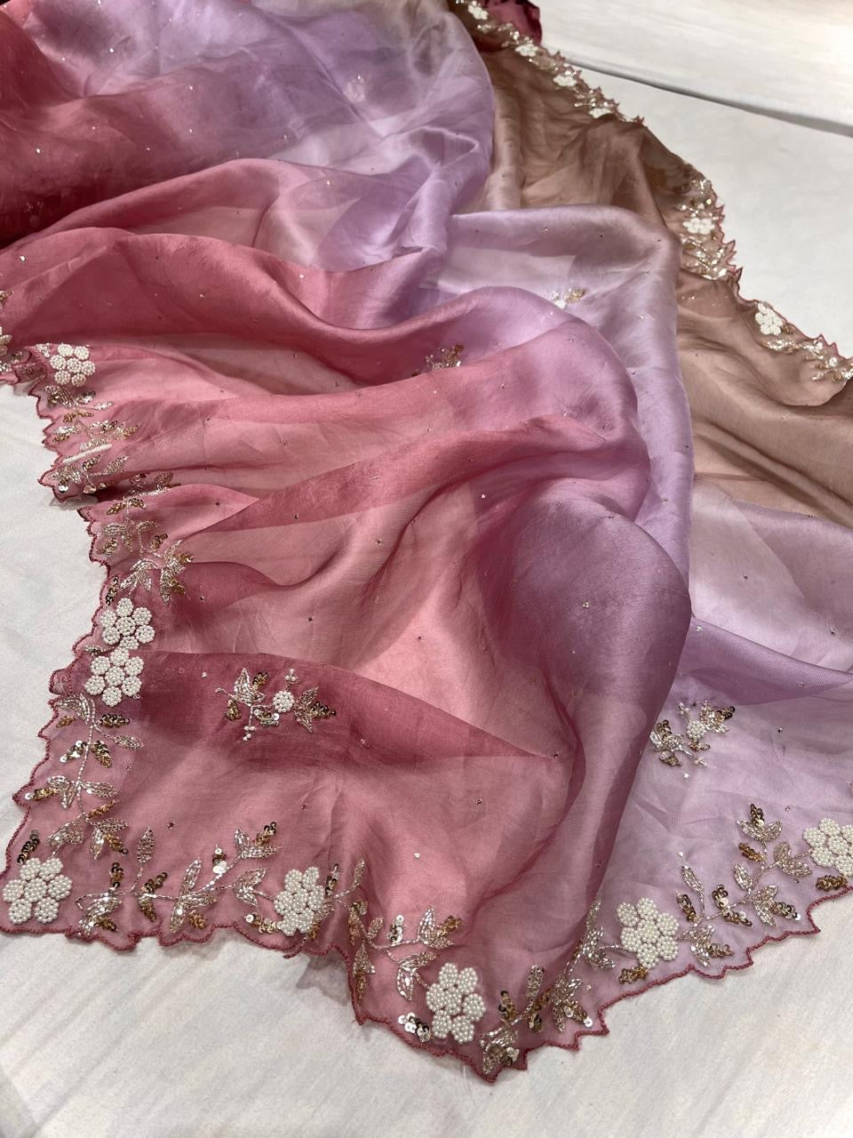 Organza Mukesh inspired saree Partywear sari - Saffronfashionindia