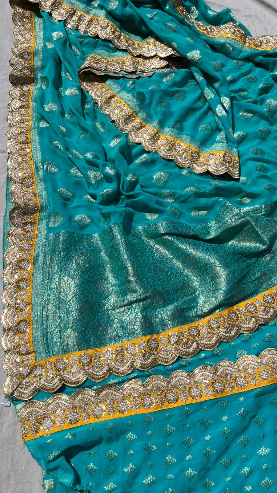 Khaddi Gorgette Banarsi munga saree - Saffronfashionindia
