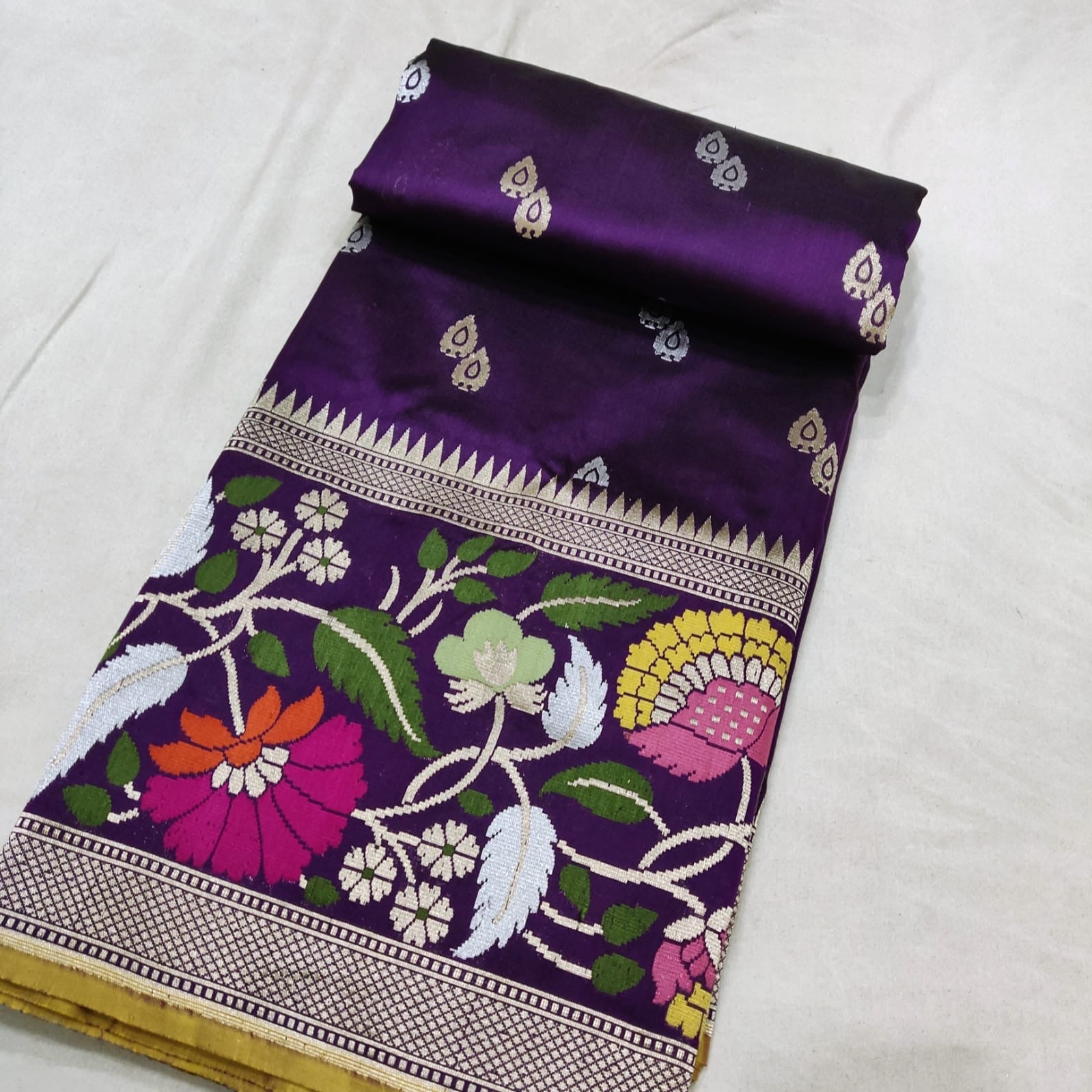 Floral Katan Handwoven zari saree Indian sarees - Saffronfashionindia