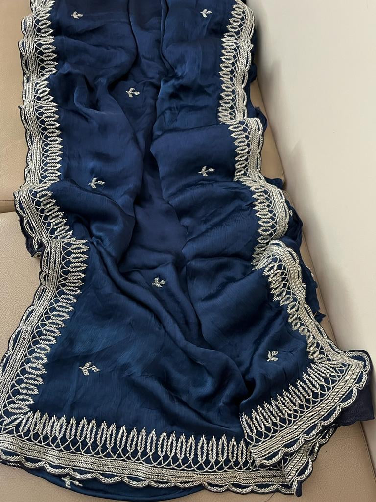 Satin partywear saree reception sarees - Saffronfashionindia