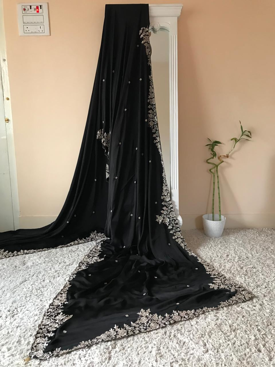 Black Stunning saree Indian organza silk sari - Saffronfashionindia