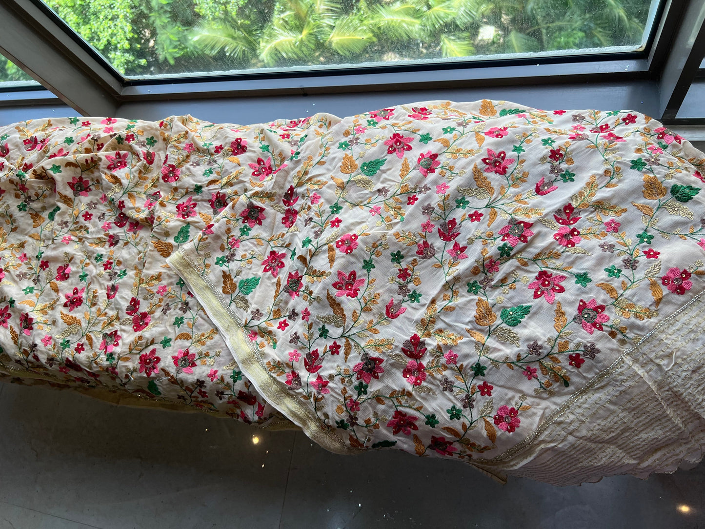 Handmade saree floral saree Chinon sari blouse SaffronFashion