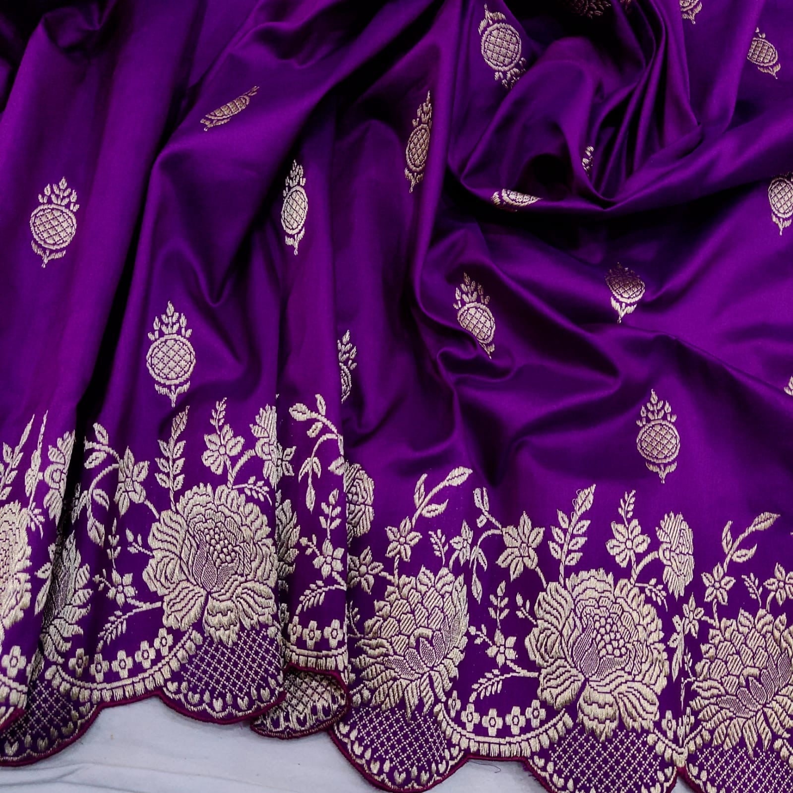 Purple katan silk saree - Saffronfashionindia