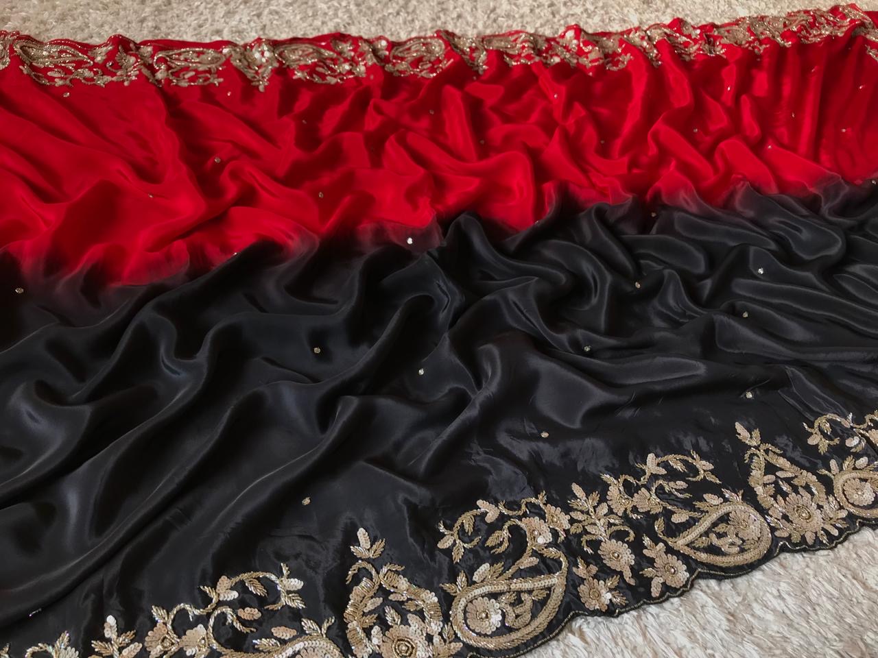 Shaded luxury crepe silk saree Partywear saree blouse SaffronFashion