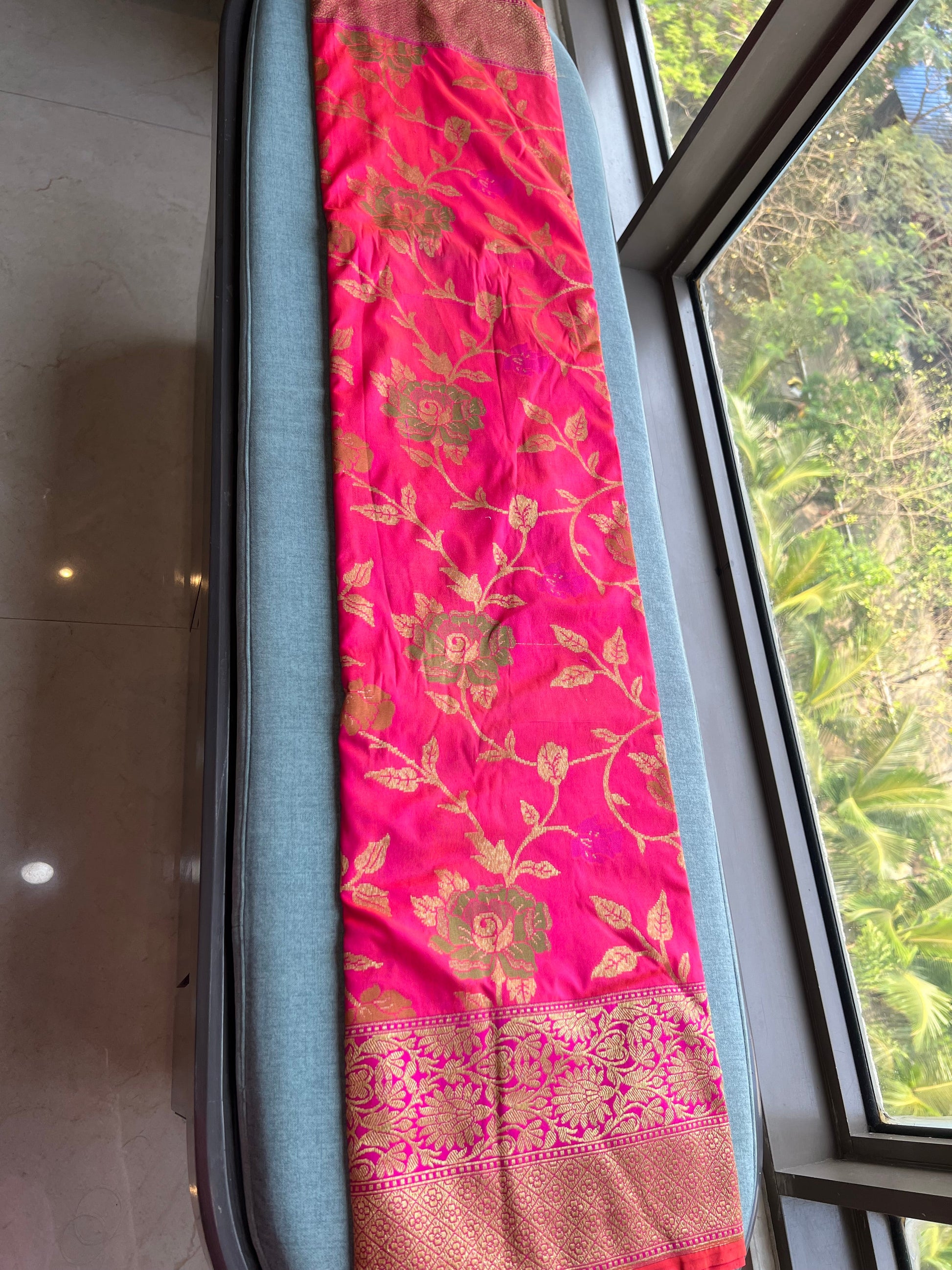 Pink Floral saree Banarsi saree silk saree SaffronFashion