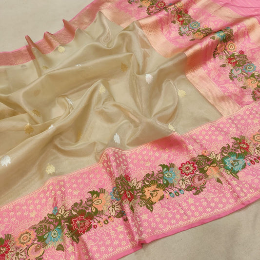 Anika tissue saree Handwoven saree Indian sari blouse SaffronFashion